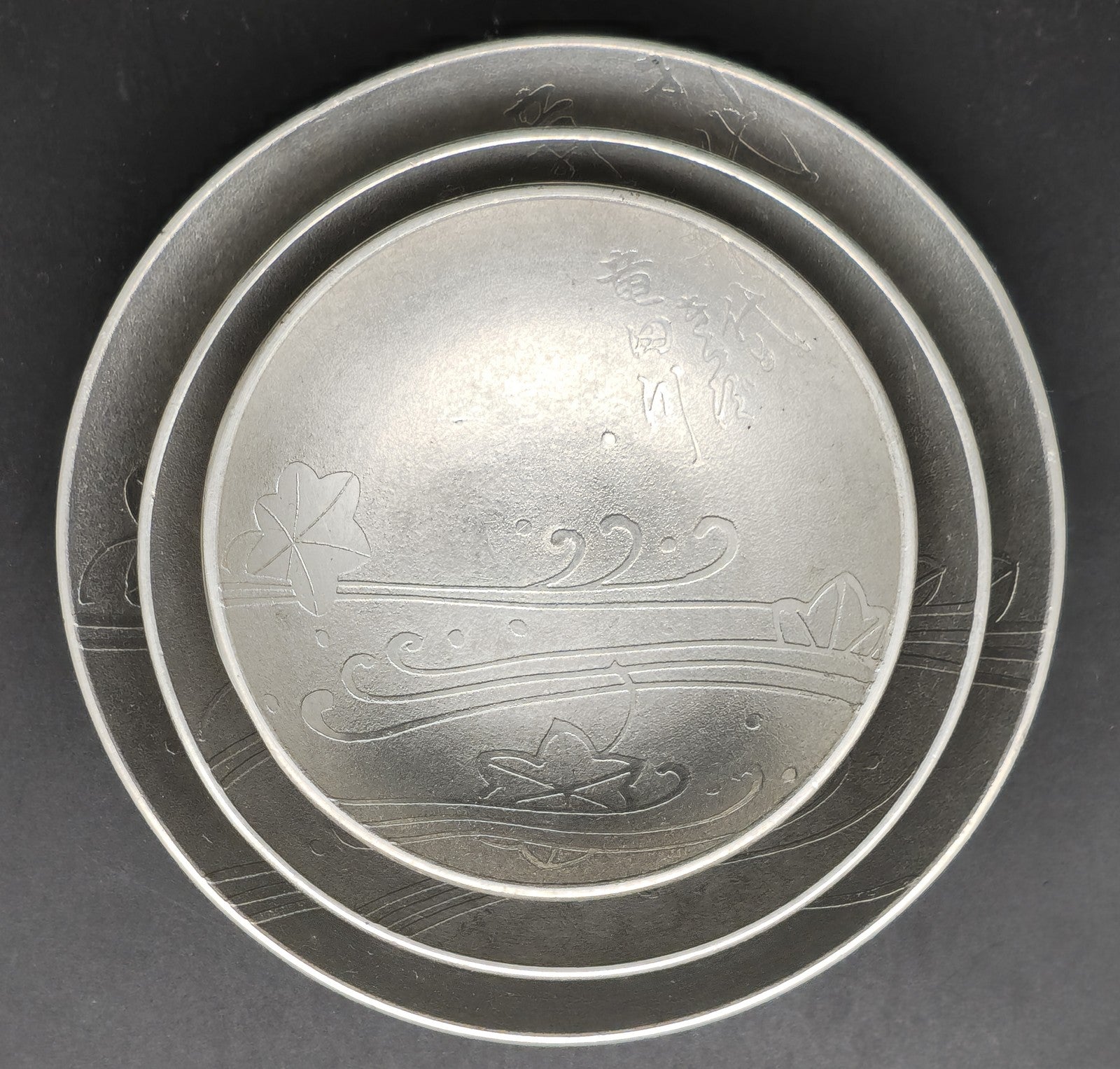 Rare Antique Japanese Military Cruiser Tatsuta 1932 Shanghai Incident Pewter Navy Sake Cups