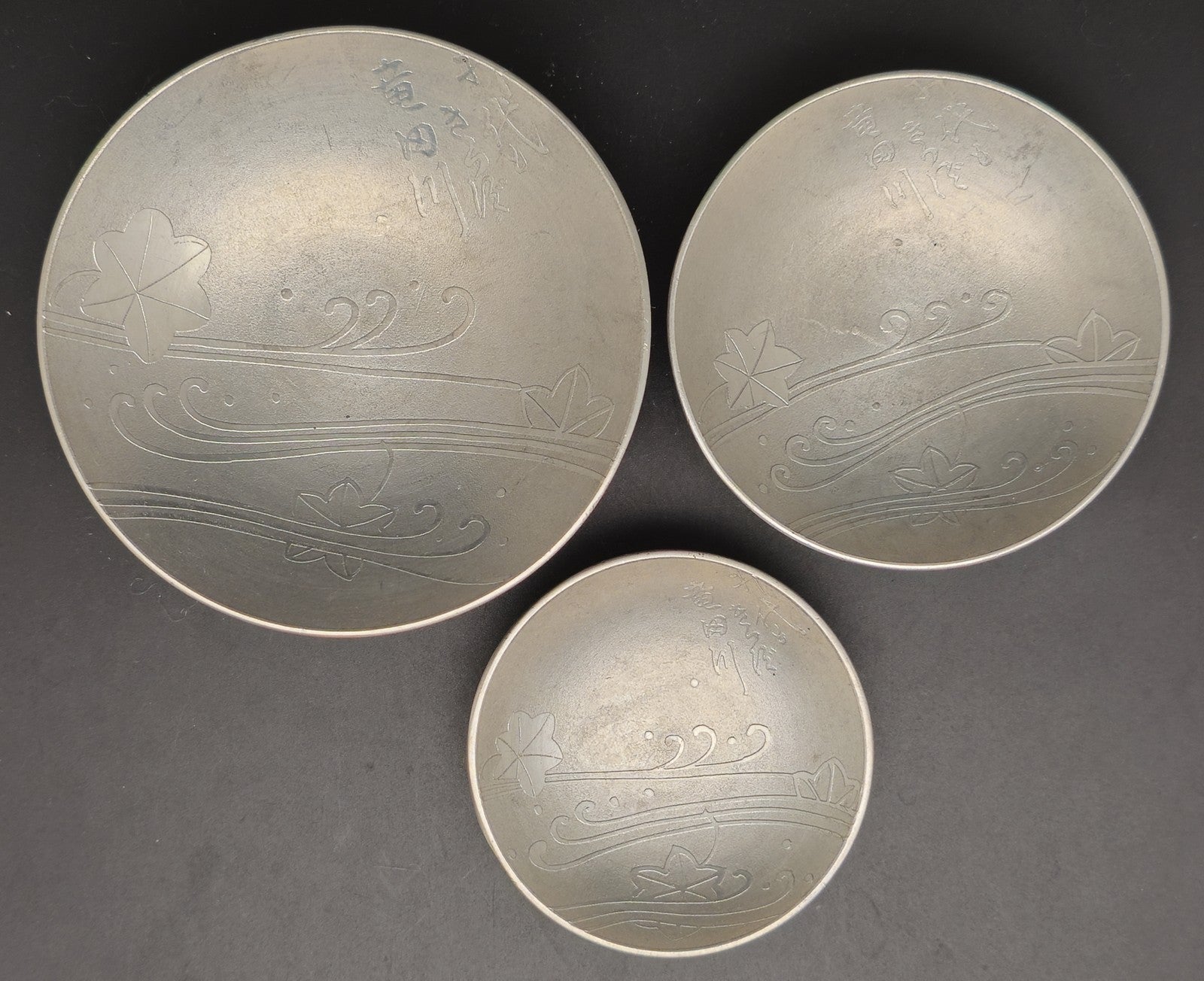 Rare Antique Japanese Military Cruiser Tatsuta 1932 Shanghai Incident Pewter Navy Sake Cups