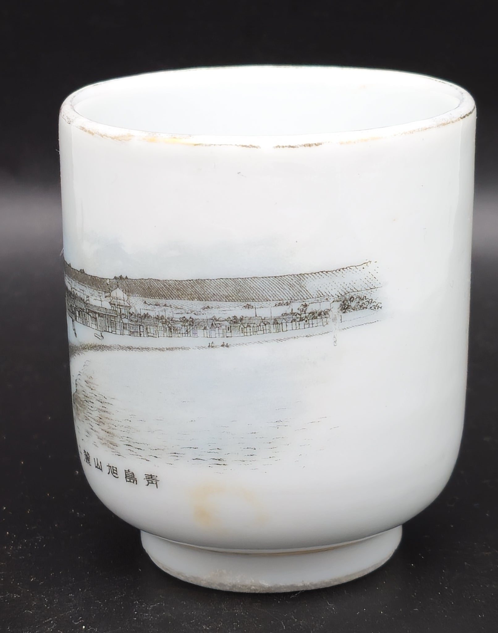 Antique Japanese Qingdao Asahiyama Beach Photo Transfer Tea Cup