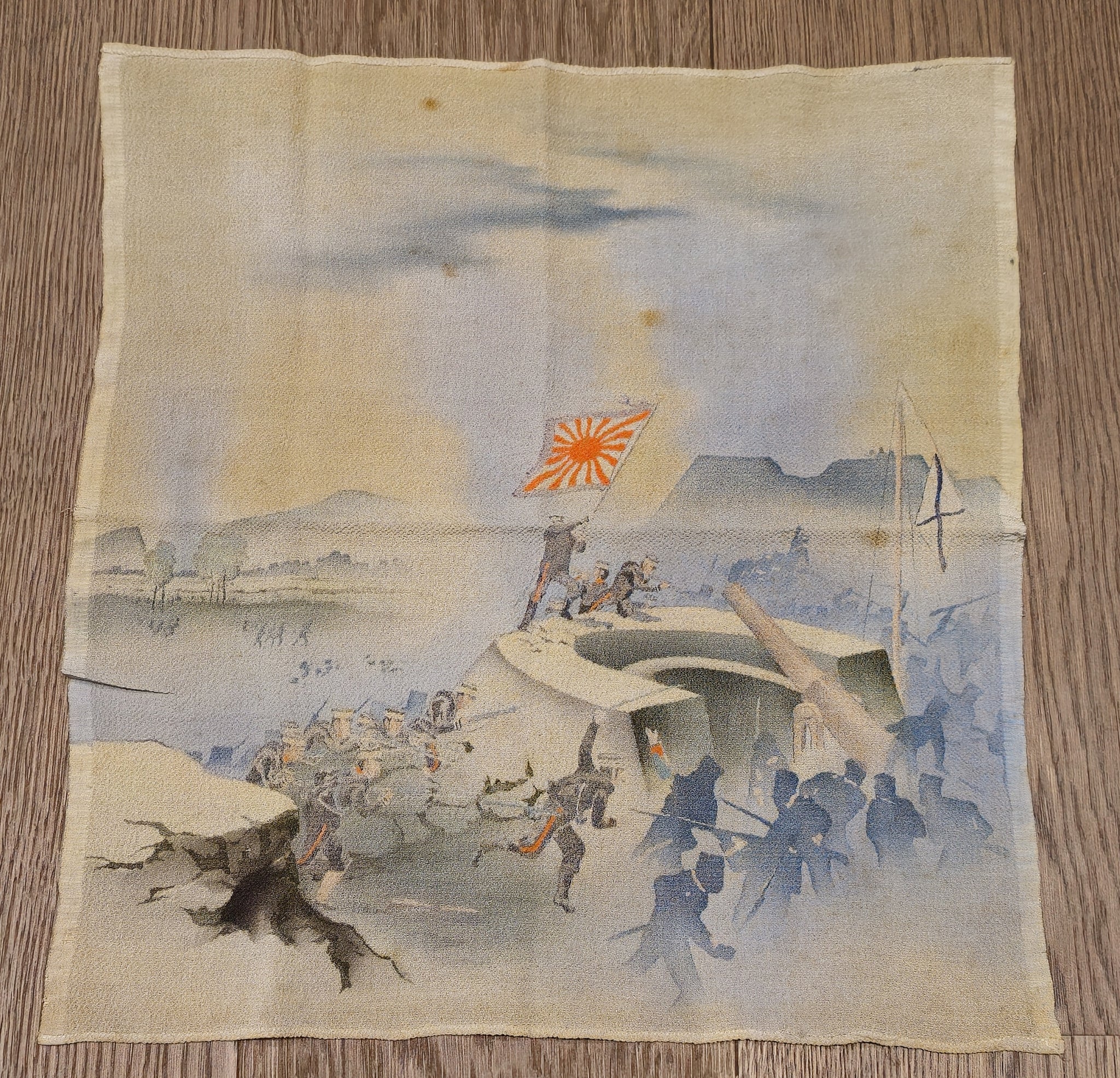 Very Rare Russo Japanese War Storming Defenses Handkerchief