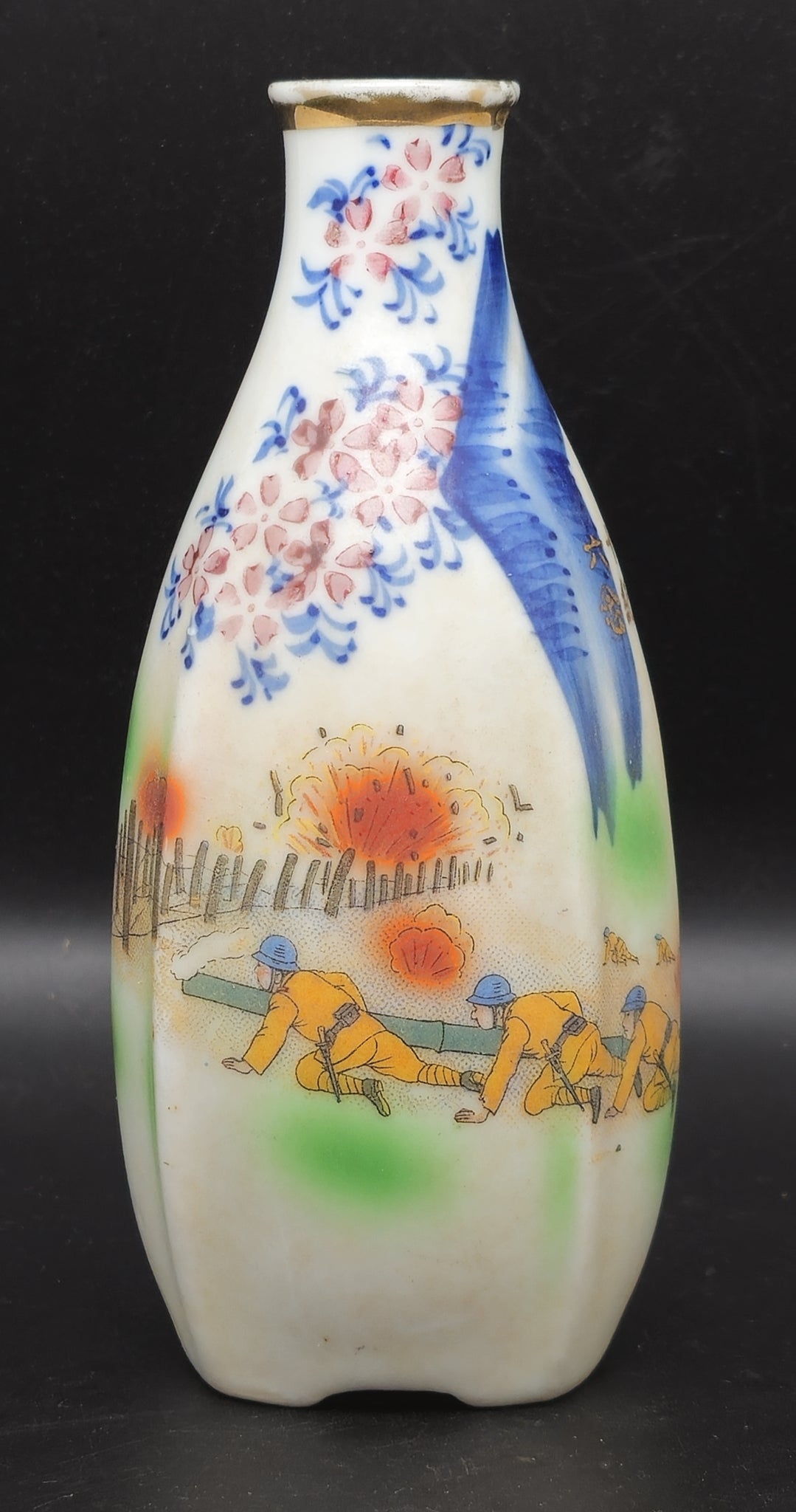 Very Rare Antique Japanese Military Three Nikudan Sacrificing Soldiers Army Sake Bottle