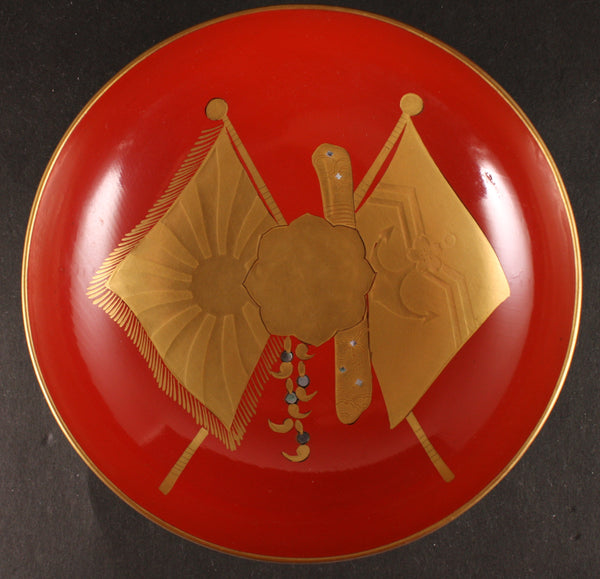 Russo Japanese War Victory Flags Three Treasures Embedded Jewels Lacquer Army Sake Cup