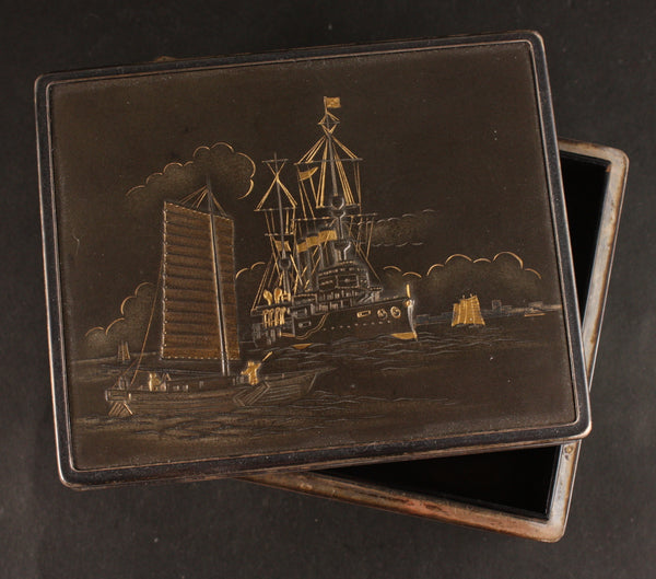 Incredibly Detailed Antique Japanese 1931 Cruiser Izumo Silver-lined Navy Lacquer Box