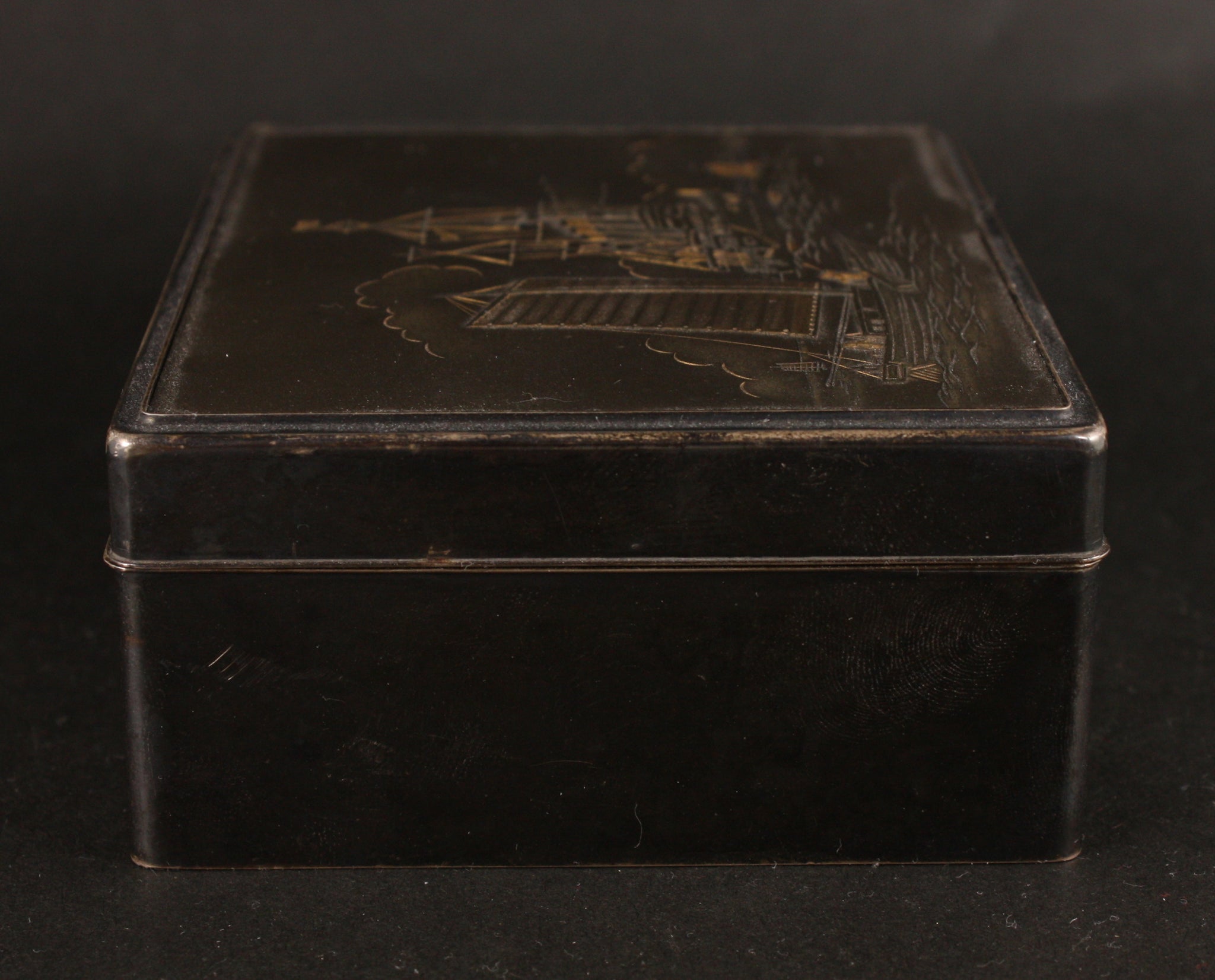 Incredibly Detailed Antique Japanese 1931 Cruiser Izumo Silver-lined Navy Lacquer Box