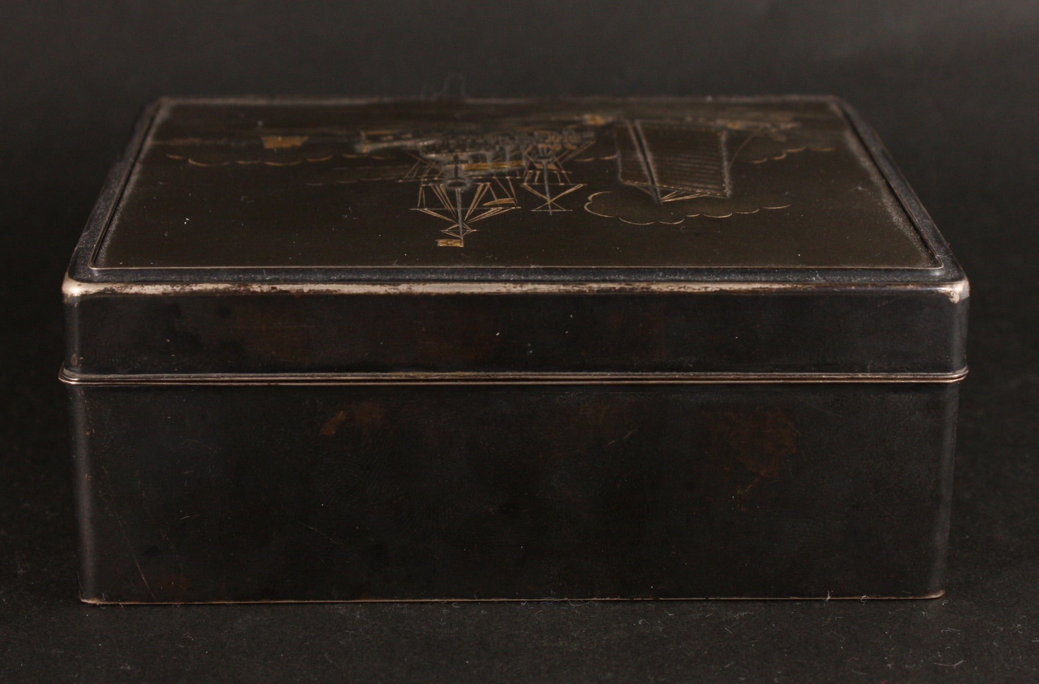 Incredibly Detailed Antique Japanese 1931 Cruiser Izumo Silver-lined Navy Lacquer Box