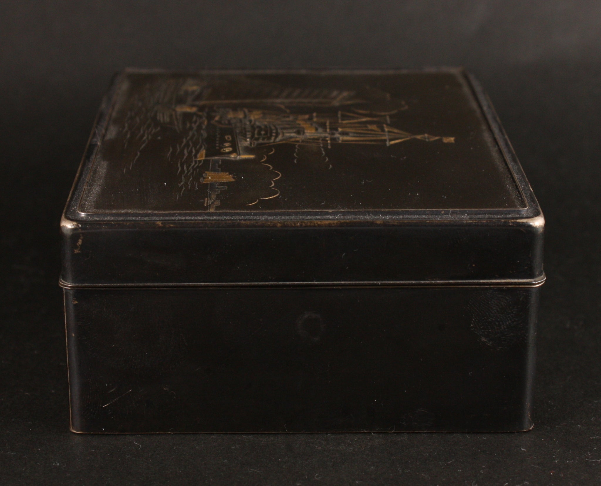 Incredibly Detailed Antique Japanese 1931 Cruiser Izumo Silver-lined Navy Lacquer Box