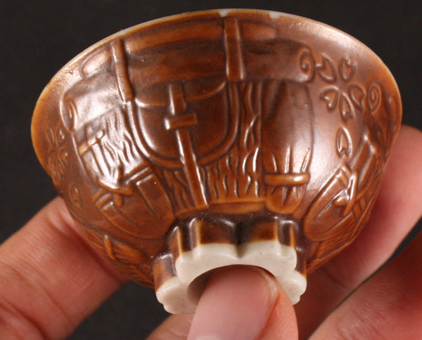 Antique Japanese Military Embossed Knapsack Manchuria Artillery Army Sake Cup
