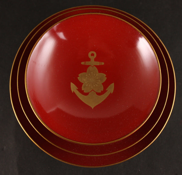 Rare Antique Japanese Military SNLF Kure Garrison China Incident Lacquer Sake Cup Set