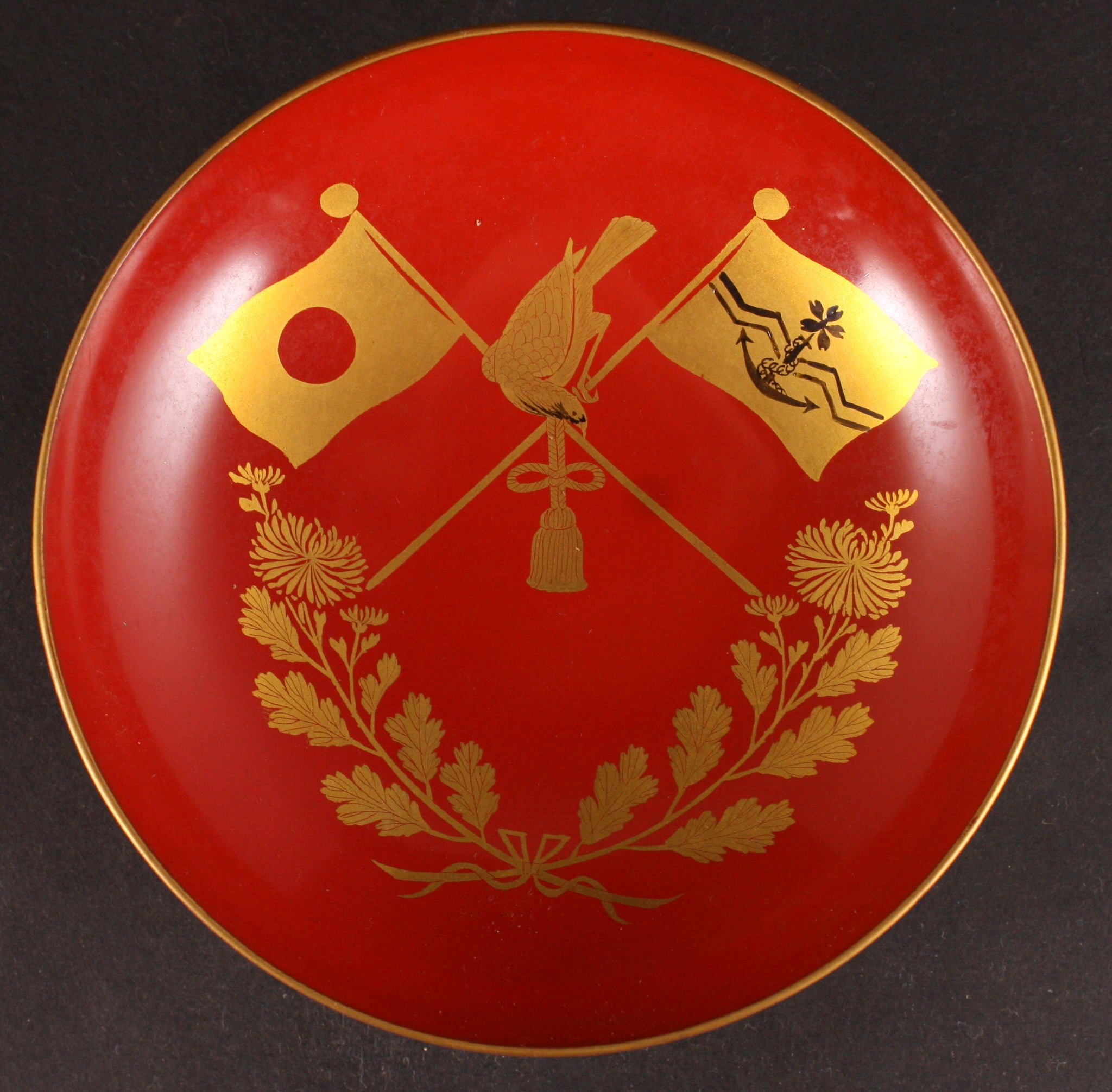 Russo Japanese War Golden Kite Flags Victory Lacquer Army Sake Cup