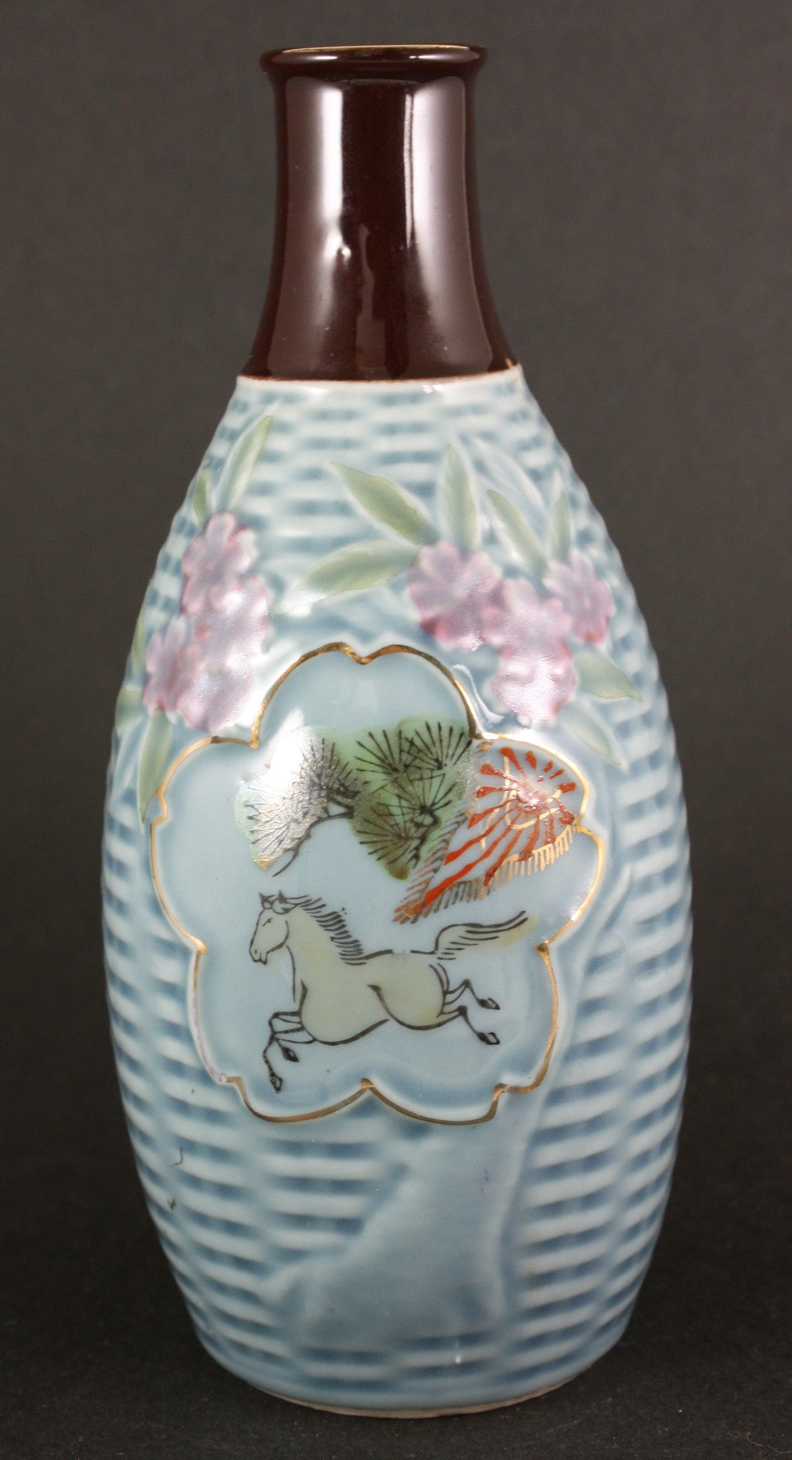 Antique Japanese Military Horse Blossoms Transport Army Sake Bottle