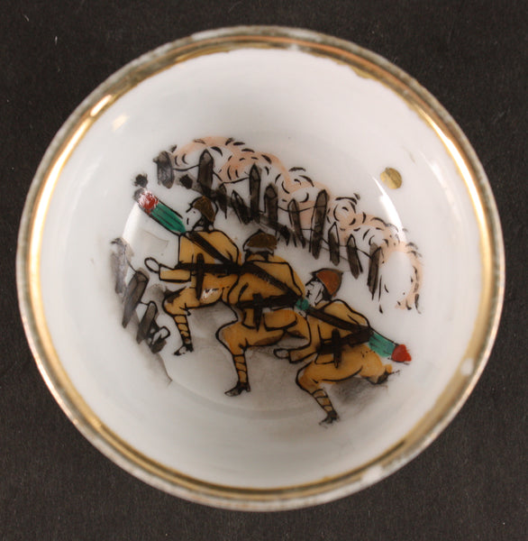 Rare Antique Japanese Military 1932 Shanghai Incident Three Nikudan Soldiers Army Sake Cup