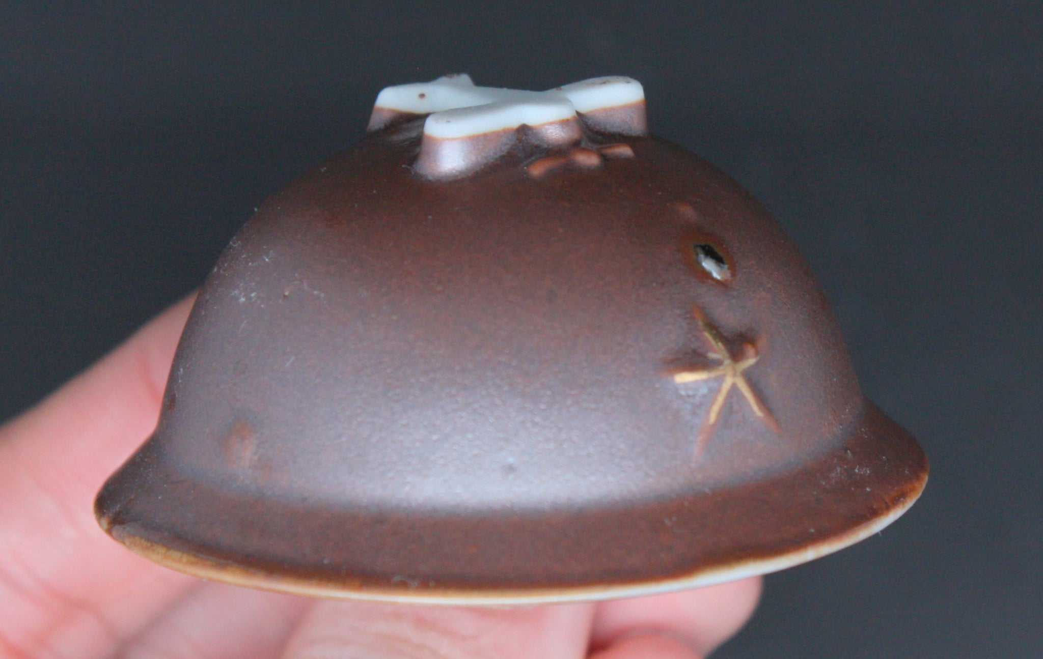 Antique Japanese Military Helmet Flag Infantry Academy Army Sake Cup