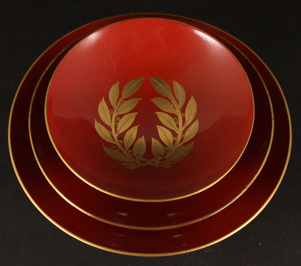 Set of 3 Russo Japanese Military Victory Wreath Lacquer Army Sake Cup