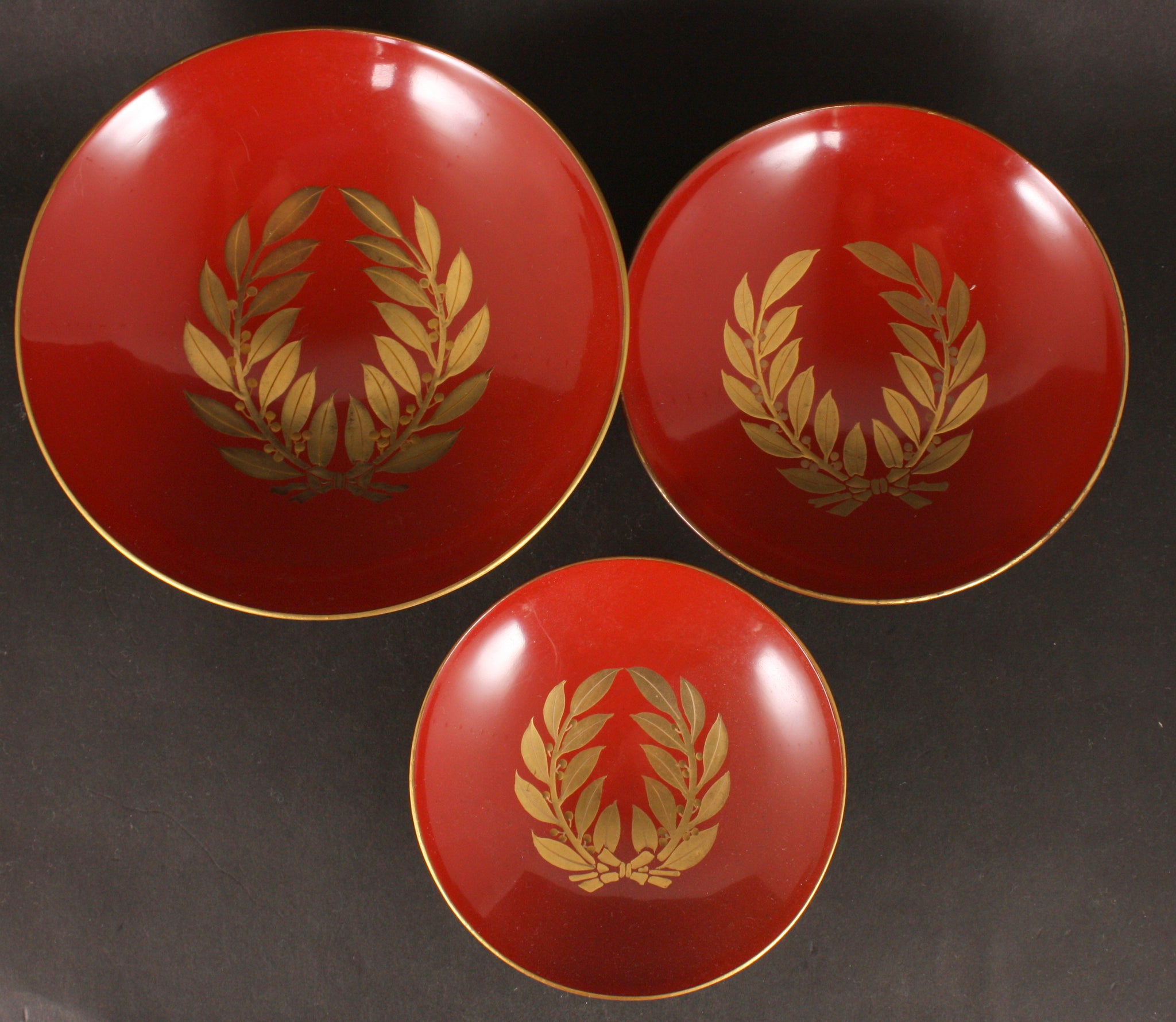 Set of 3 Russo Japanese Military Victory Wreath Lacquer Army Sake Cup