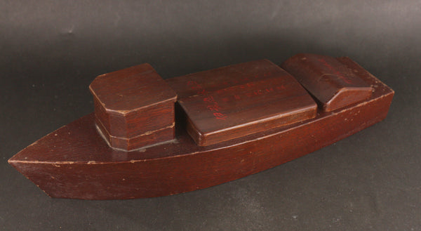 Very Rare Antique 1944 Army Landing Craft Launch Commemoration Ship Shaped Tobacco Box