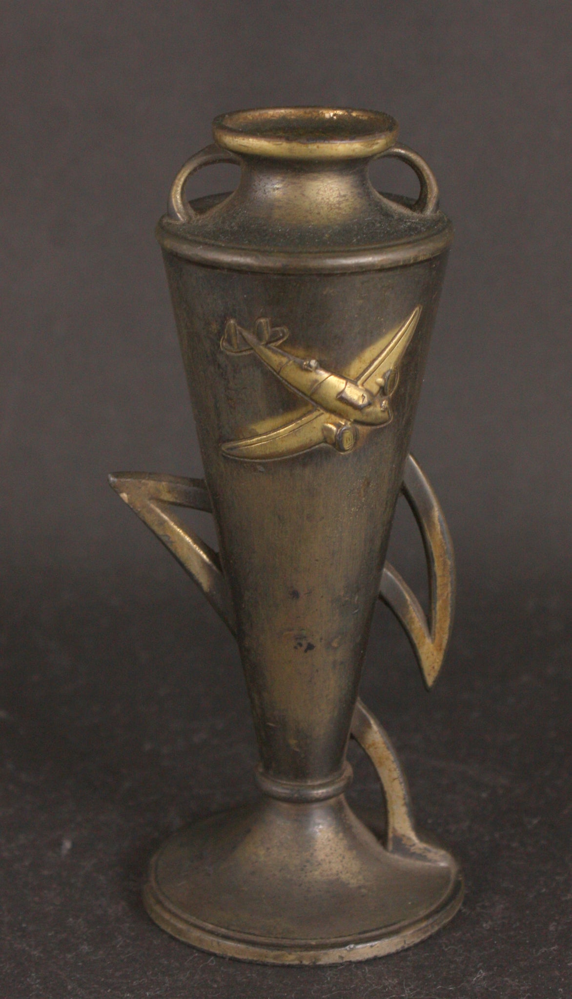 Antique Japanese Military Biplane Fighter Metal Vase