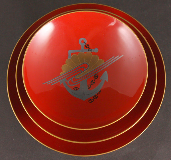 Very Rare Antique Japanese Military 1913 Battlecruiser Kongo Launch Commemoration Lacquer Sake Cups