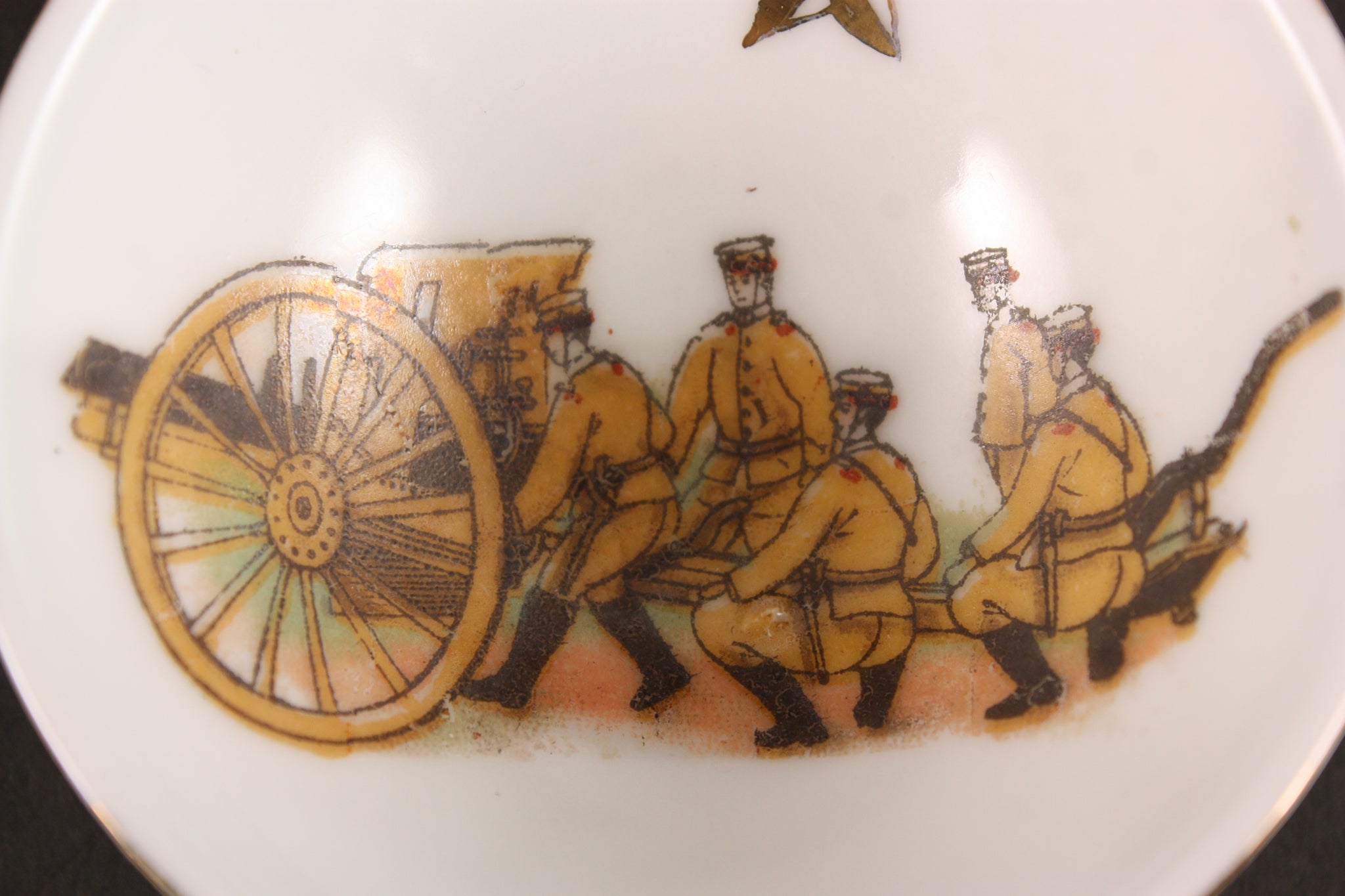 Very Rare Antique Japanese Military Artillery Gun Crew Army Sake Cup