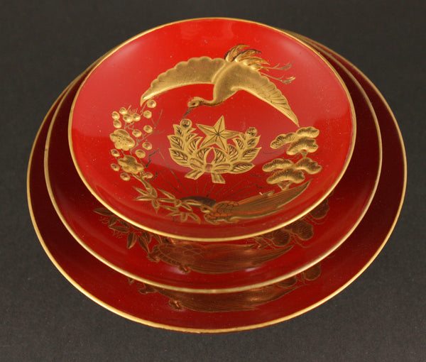 Beautiful Antique Japanese Military Imperial Guards Urushi Lacquer Sake Cup Set