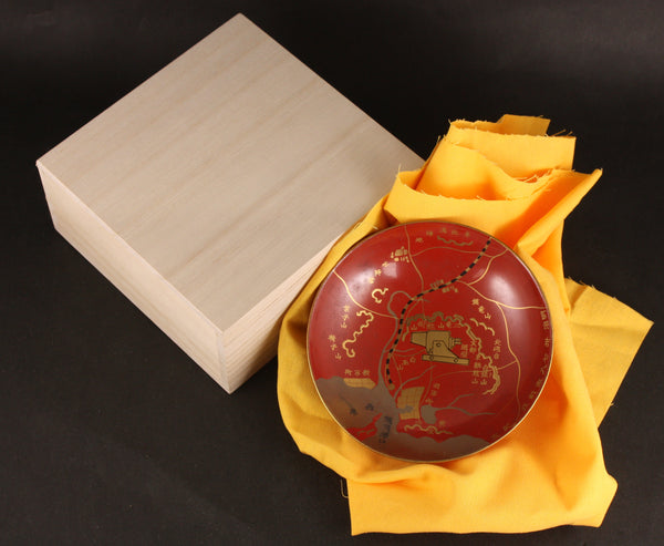Rare Russo Japanese War Infantry Artillery Detailed Manchuria Map Lacquer Sake Cup