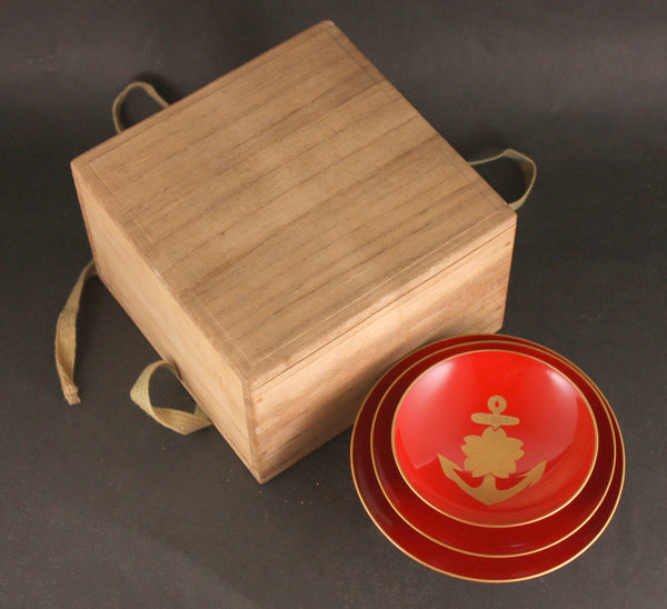 Rare Set of 3 Antique Japanese Military 1931 Destroyer Harukaze Lacquer Sake Cup