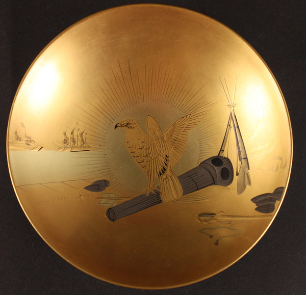 Very Rare Antique Japanese Military Golden Kite Sinking Enemy Ship Lacquer Sake Cup