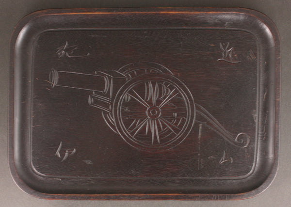 Antique Japanese Military Carved Wood Artillery Tray