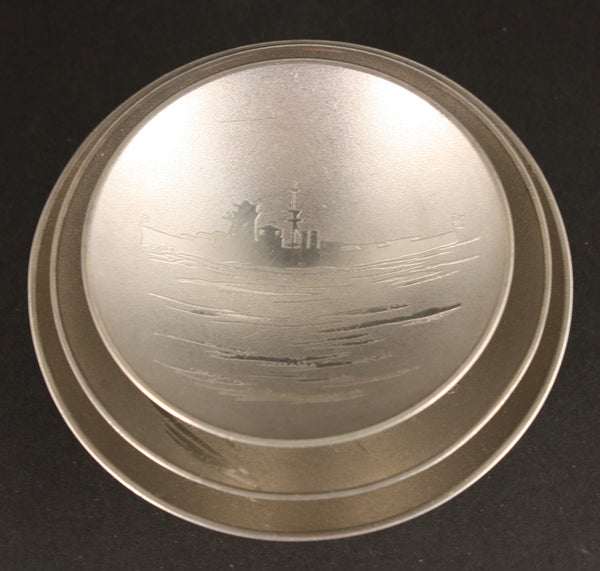 Very Rare Antique Japanese Navy 1935 Haruna Electrician Award Pewter Sake Cup Set
