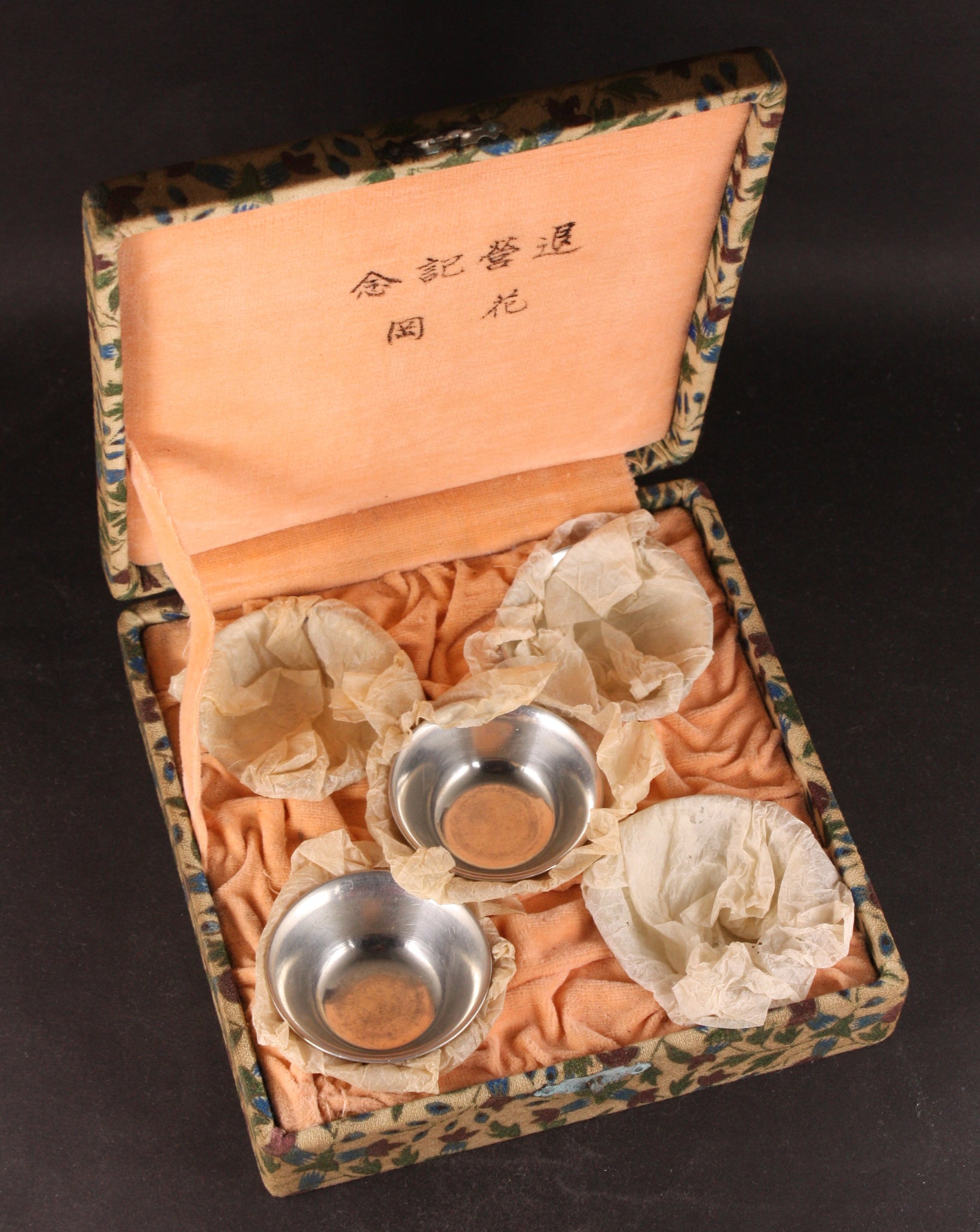 Rare Boxed Set of 5 Antique Japanese Military Infantry Pewter Army Sake Cups