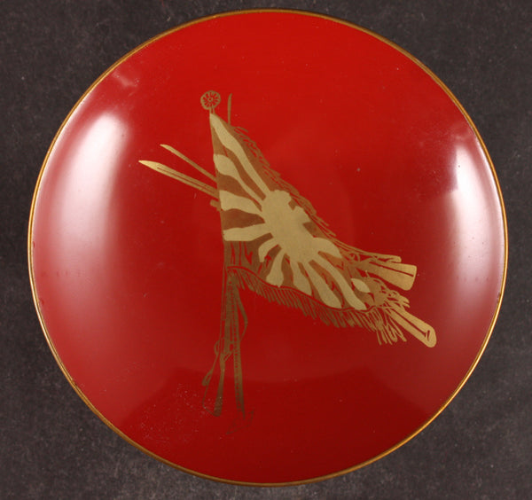 Antique Japanese Military Rifle Flag China Incident Lacquer Sake Cup