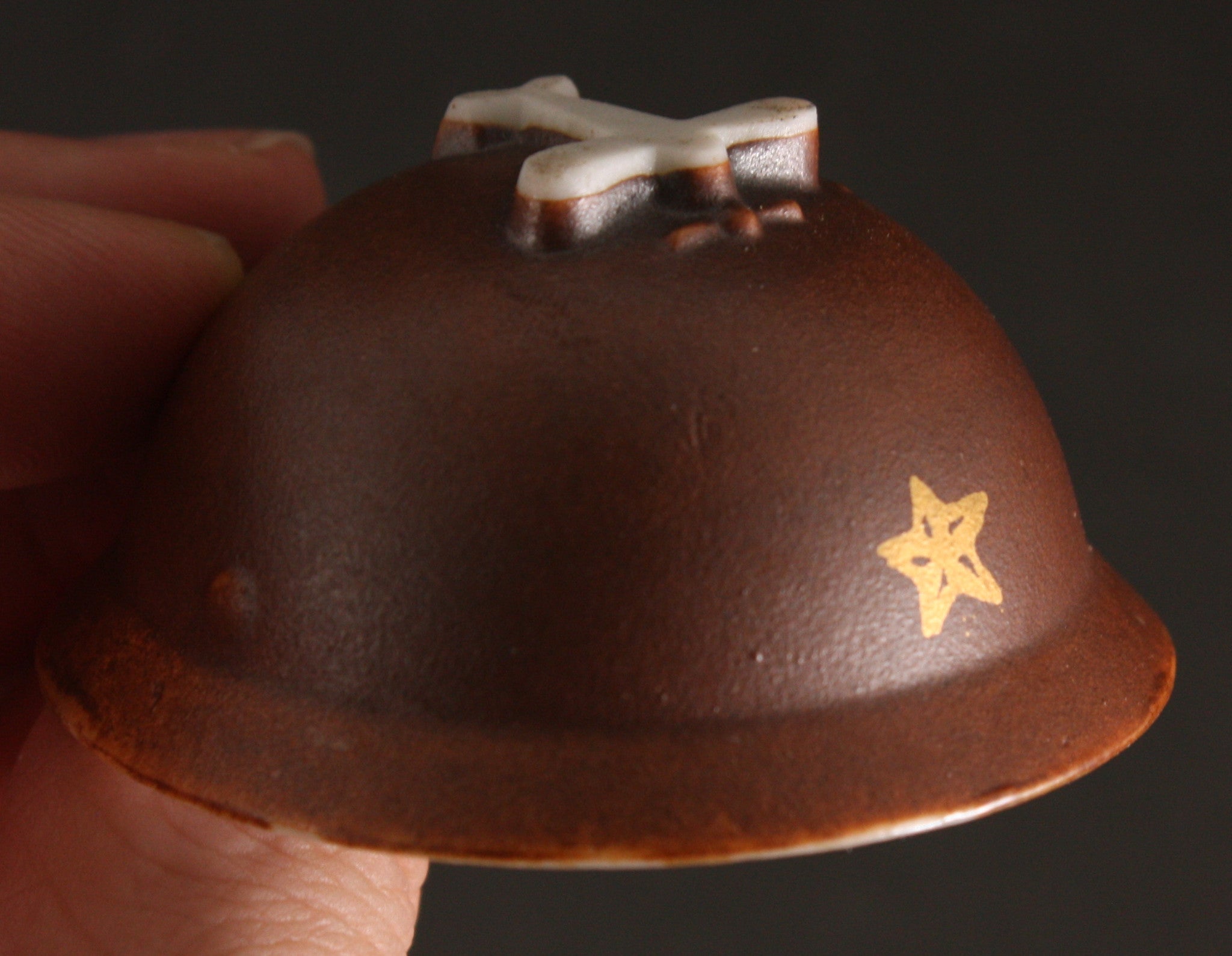 Antique Japanese Military Manchuria Dispatch Plane Based Helmet Army Sake Cup