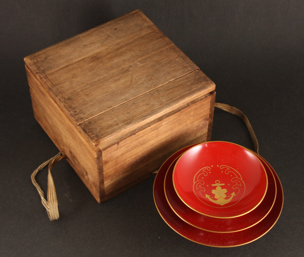 Very Rare Antique Japanese Military 1937 China Incident Named Oiler Naruto Navy Lacquer Sake Cups