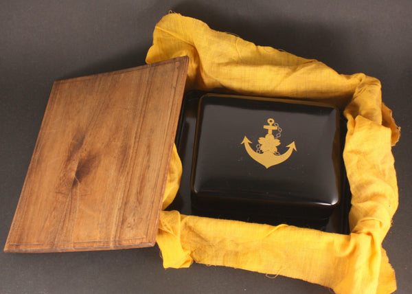 Very Rare Antique Japanese Military 1937 China Incident Oiler Naruto Lacquer Tobacco Box