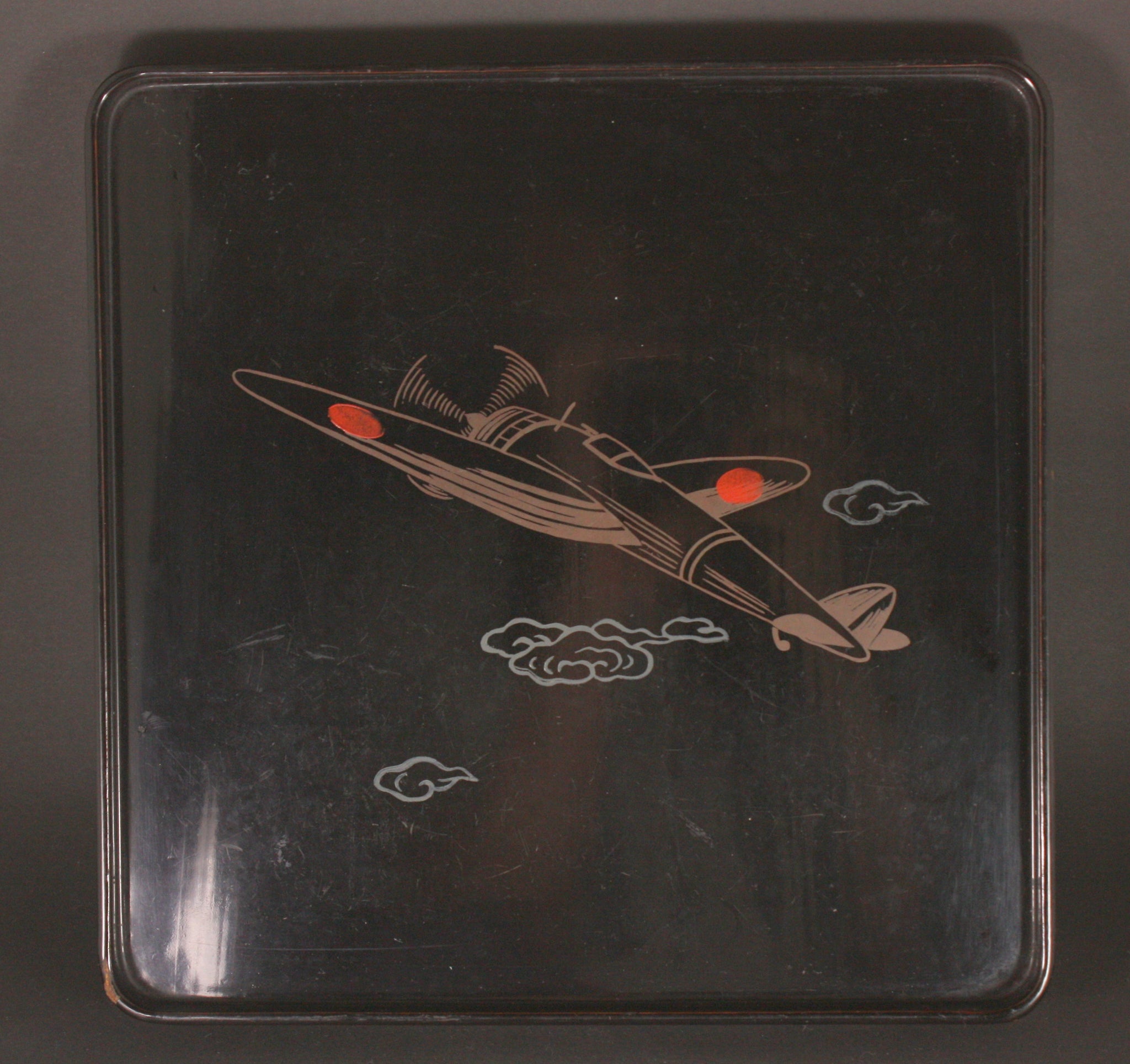 Very Rare Antique Japanese Military WW2 1943 Fighter Plane Army Lacquer Tray