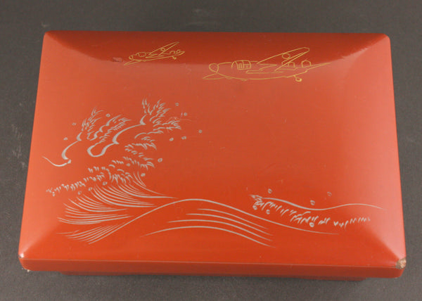 Very Rare Antique Japanese Military "Nell" Over Waves Airmen Lacquer Bento Box