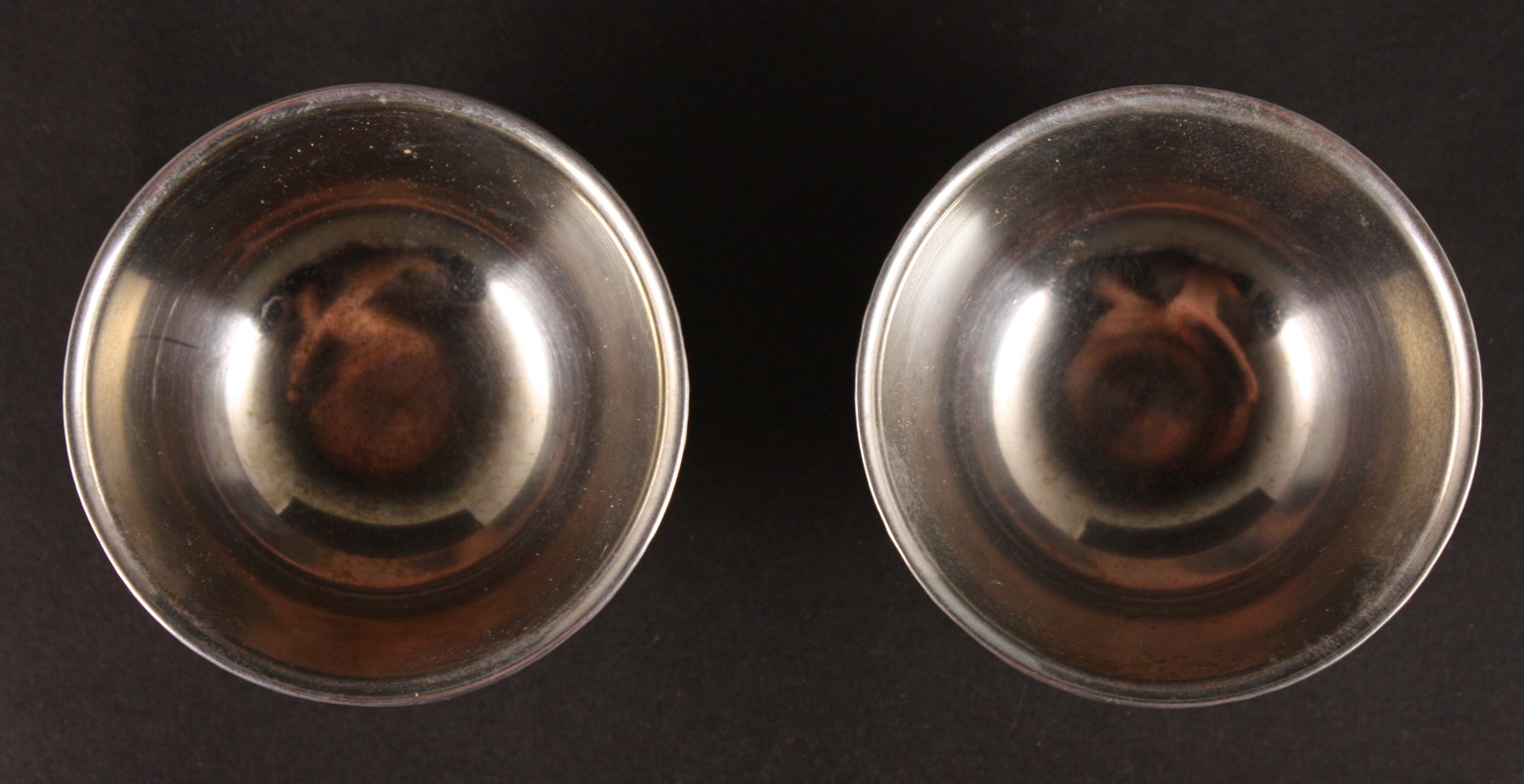 Pair of Antique Japanese Military Pure Tin Hand Hammered Army Sake Cups