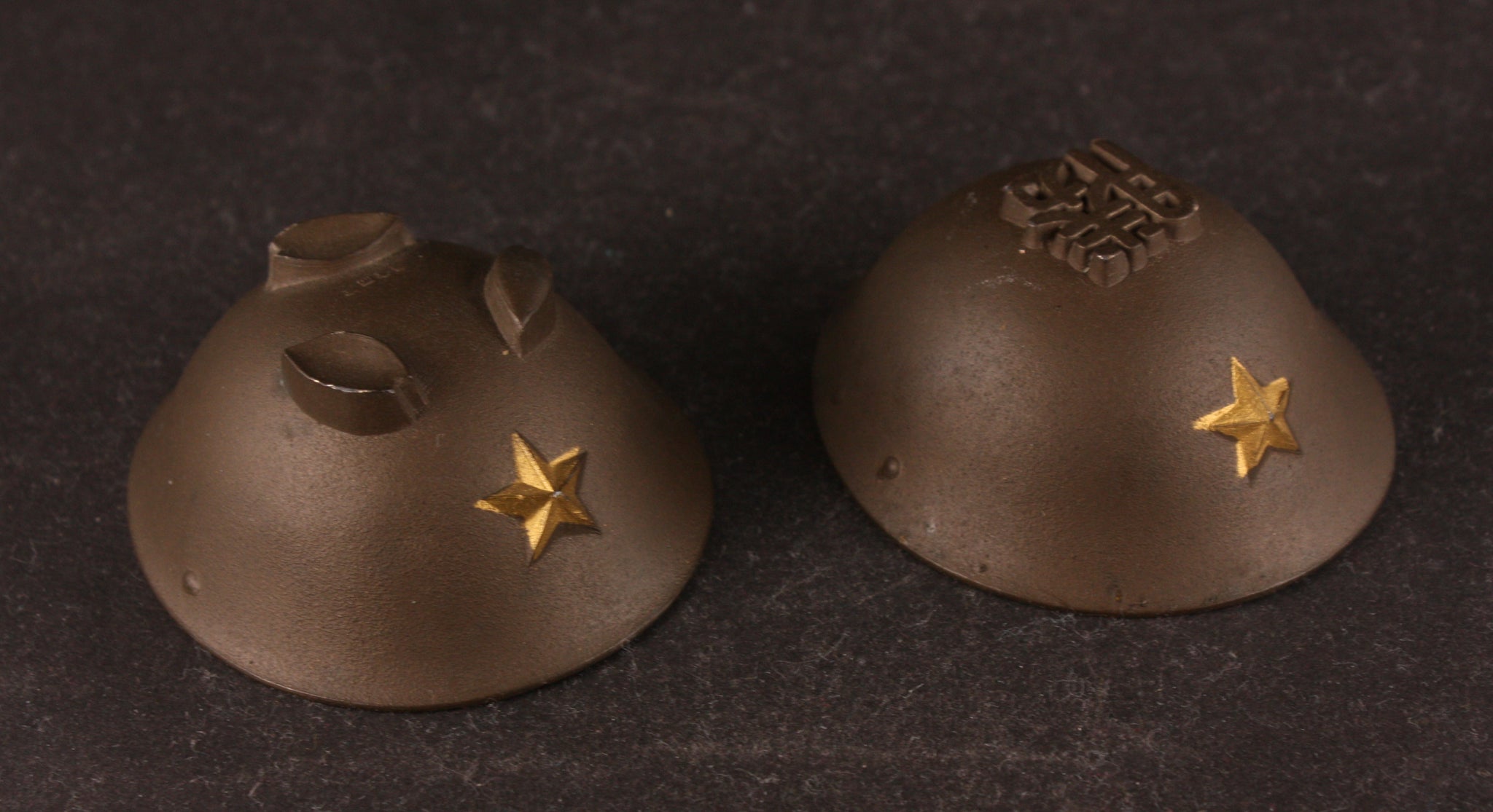 Pair of Antique Japanese Military Metal Helmets Manchukuo Army Sake Cups