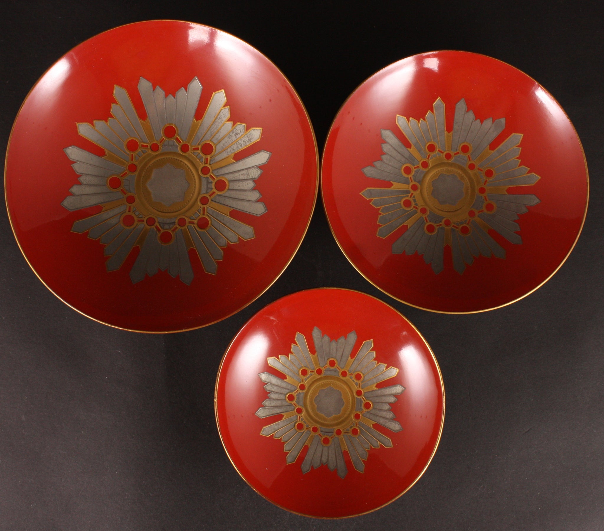 Very Rare Antique Japanese Military Order of Sacred Treasure 1st 2nd Class Star Lacquer Sake Cups