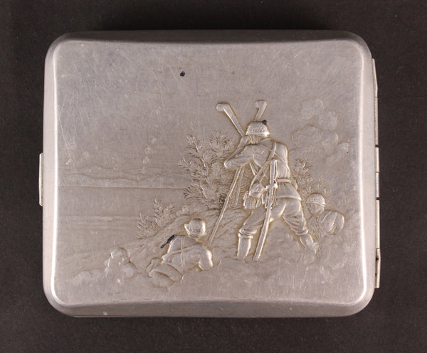 Very Rare Antique Japanese Military Officer Using Periscope Army Metal Cigarette Case