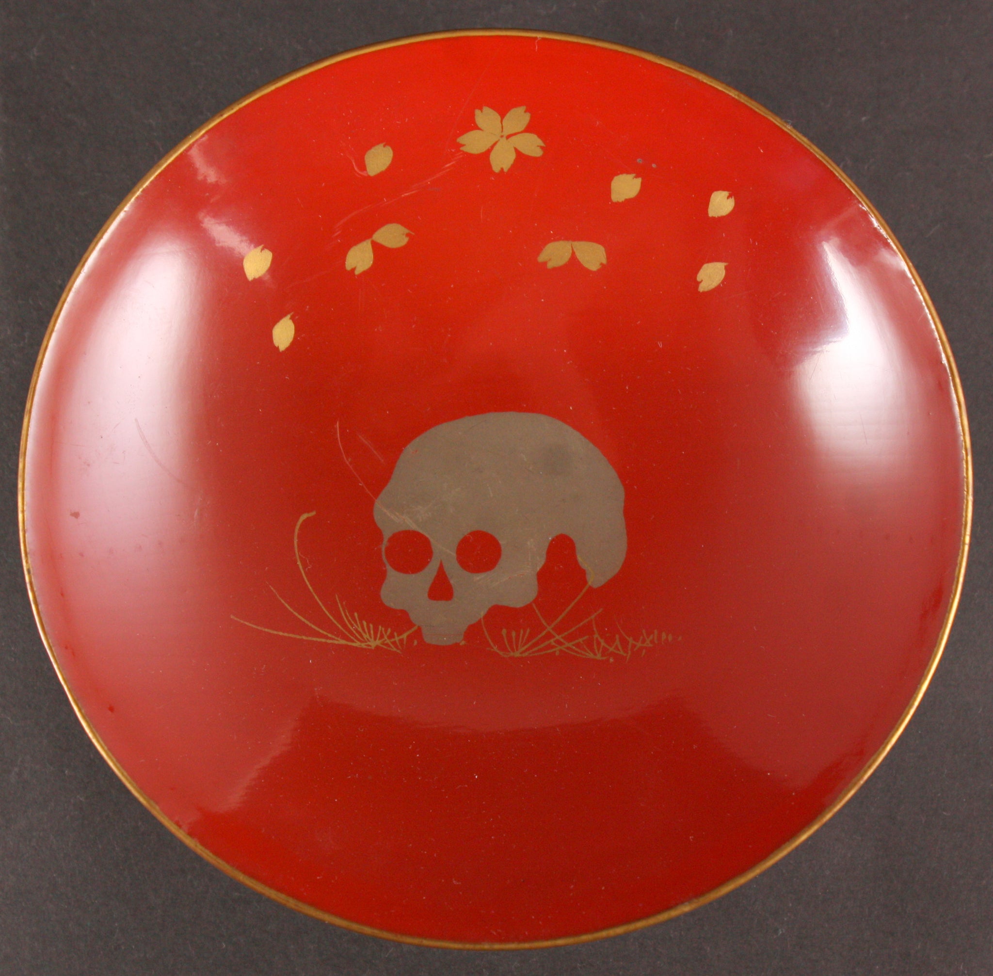 Very Rare Russo Japanese War Skull on Grass Lacquer Army Sake Cup