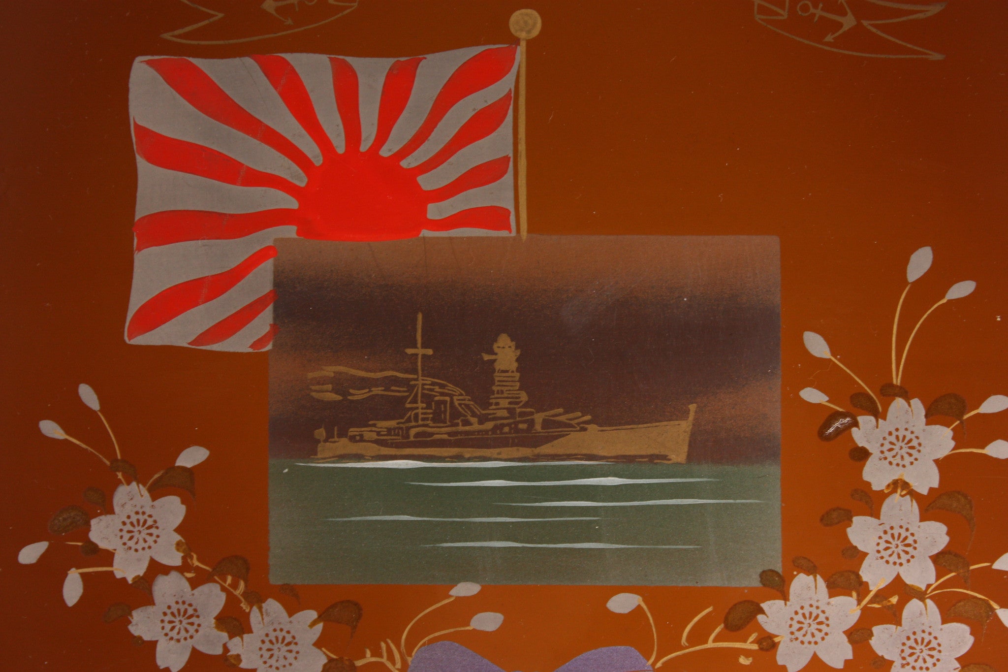 Antique Japanese WW2 Battleship Nagato Navy Commemoration Lacquer Tray