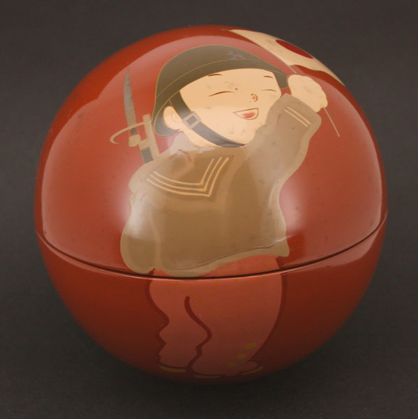 Unusual 1940 Japanese 2600th Imperial Year Tennis Match Boy Soldier Lacquer Box