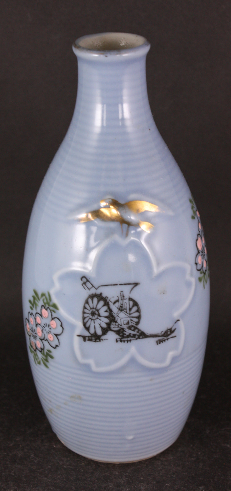 Antique Japanese Military Artillery Embossed Golden Kite Army Sake Bottle