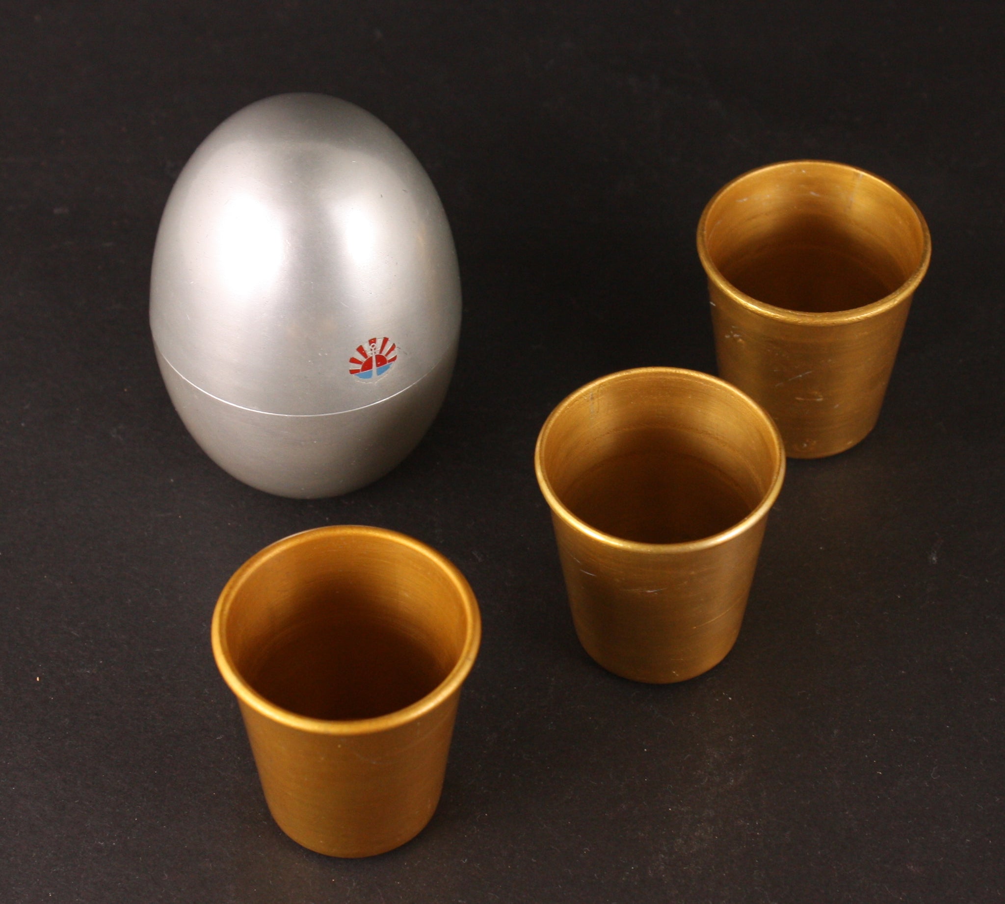 Antique Japanese Aluminium Navy Association Egg Shaped Portable Sake Cups