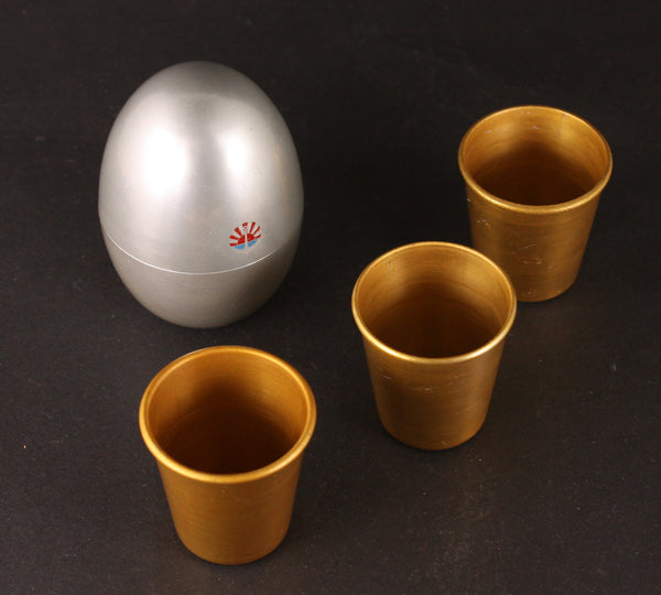 Antique Japanese Aluminium Navy Association Egg Shaped Portable Sake Cups