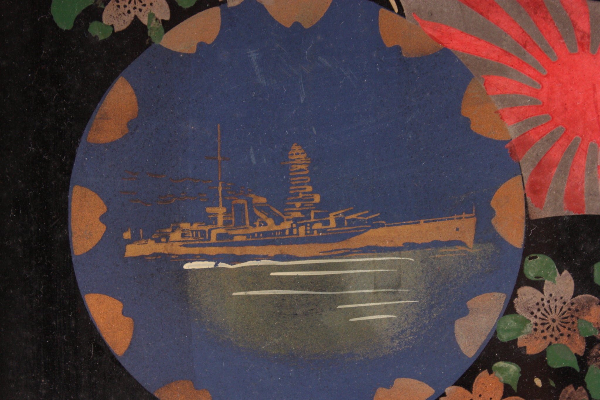 Antique Japanese Military Nagato Class Battleship Profile Lacquer Tray