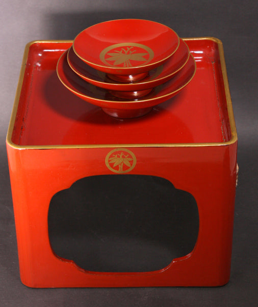 Very Rare Antique Japanese Battleship Haruna 3rd Turret Commemoration Lacquer Sake Cup Set