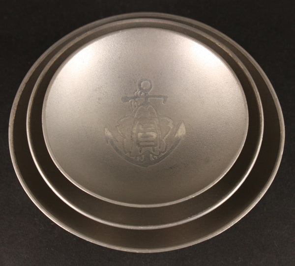 Very Rare Antique Japanese 1929 First Fleet Swimming Competition Winner Award Pewter Navy Sake Cup Set